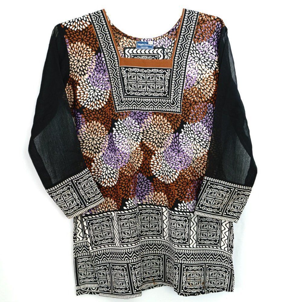 Maple Clothing Womens Long-Sleeve Dress Black Brown Size Large Made in India 40